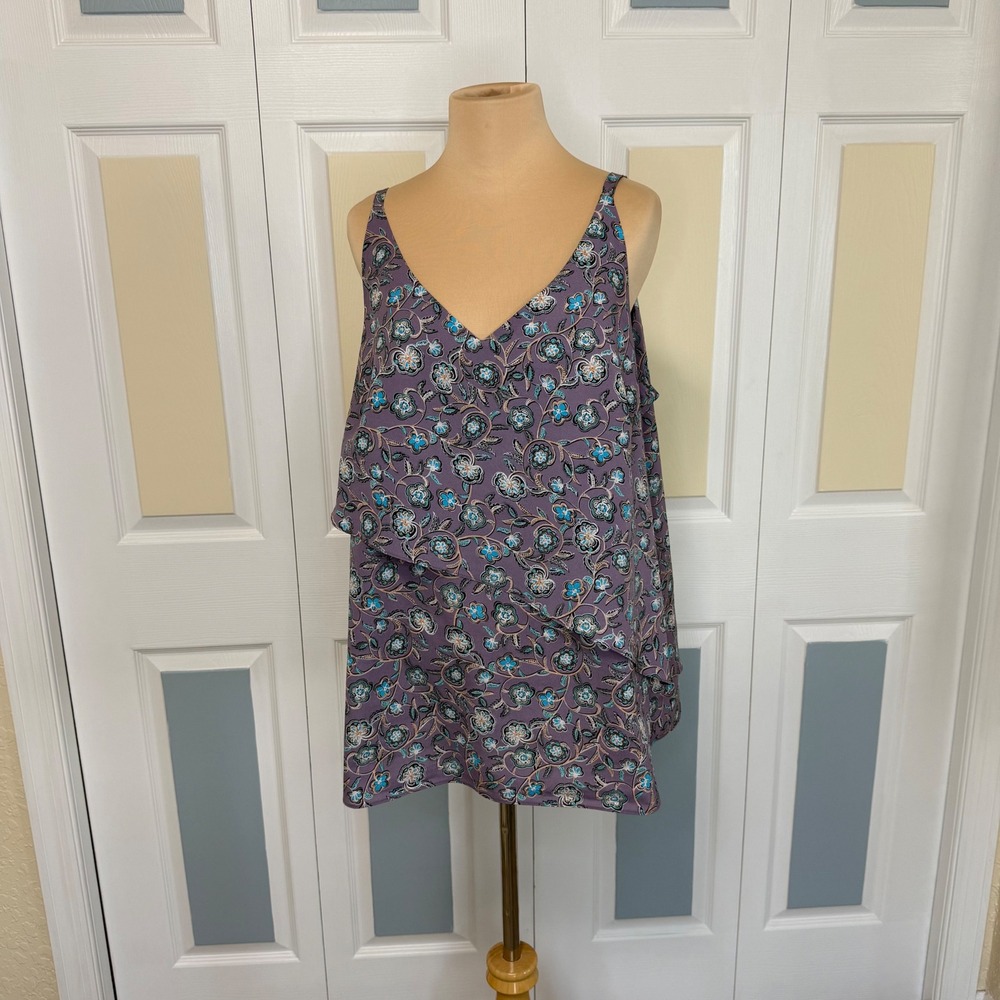 Cabi Purple Floral Paisley Tiered V-Neck Camisole Tank‎ Top 3453 Womens Large